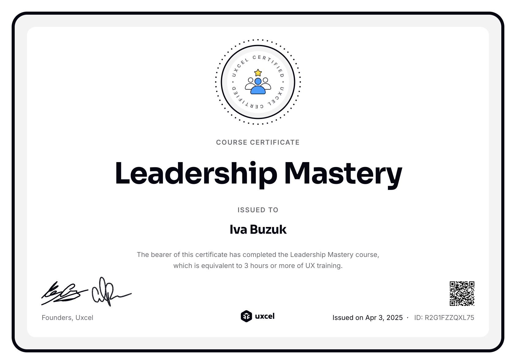 Iva Buzuk's certificate